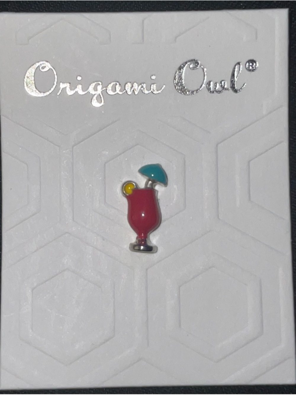 Origami Owl Red Drink Charm with Teal Umbrella and Yellow Garnish